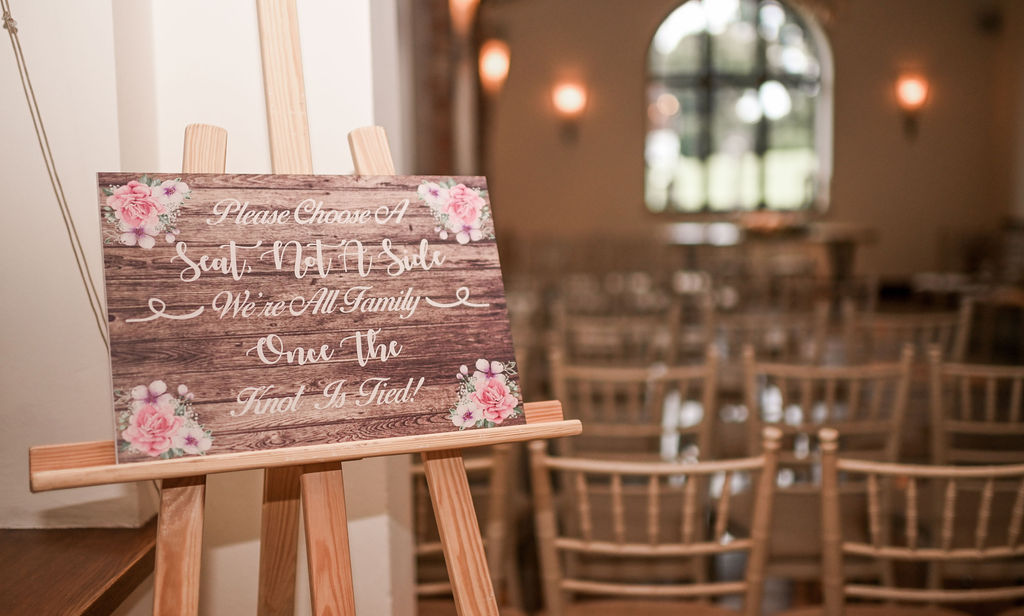 Wedding welcome message at the Stables - Nuthurst Grange hotel