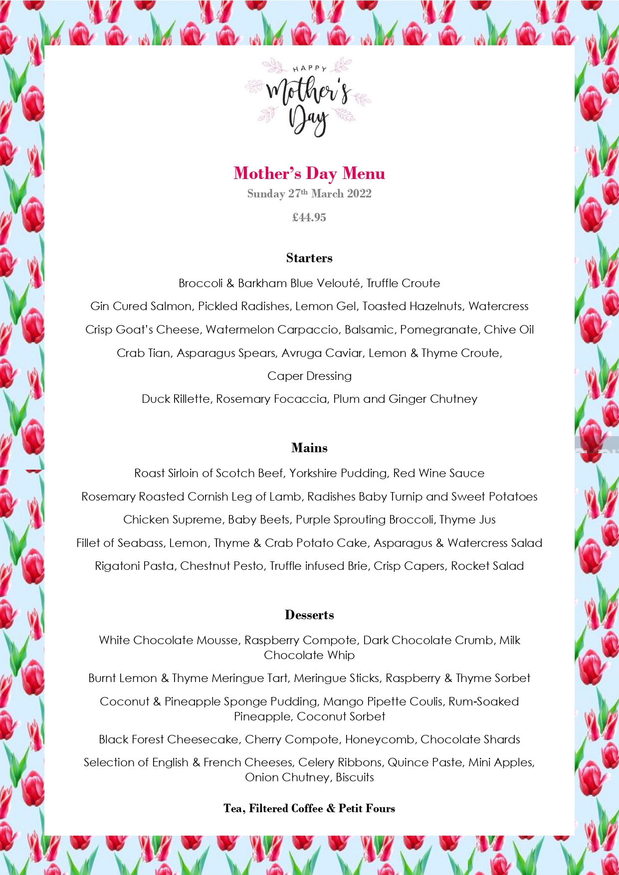 Mother's Day Nuthurst Grange Country House Hotel & Restaurant